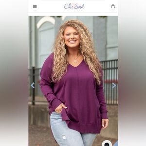 Chic Soul Purple V-Neck Sweater